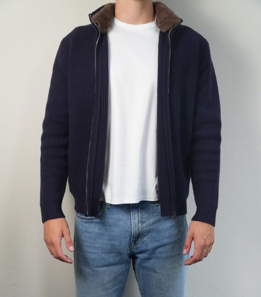 Navy Brushed Wool Blouson