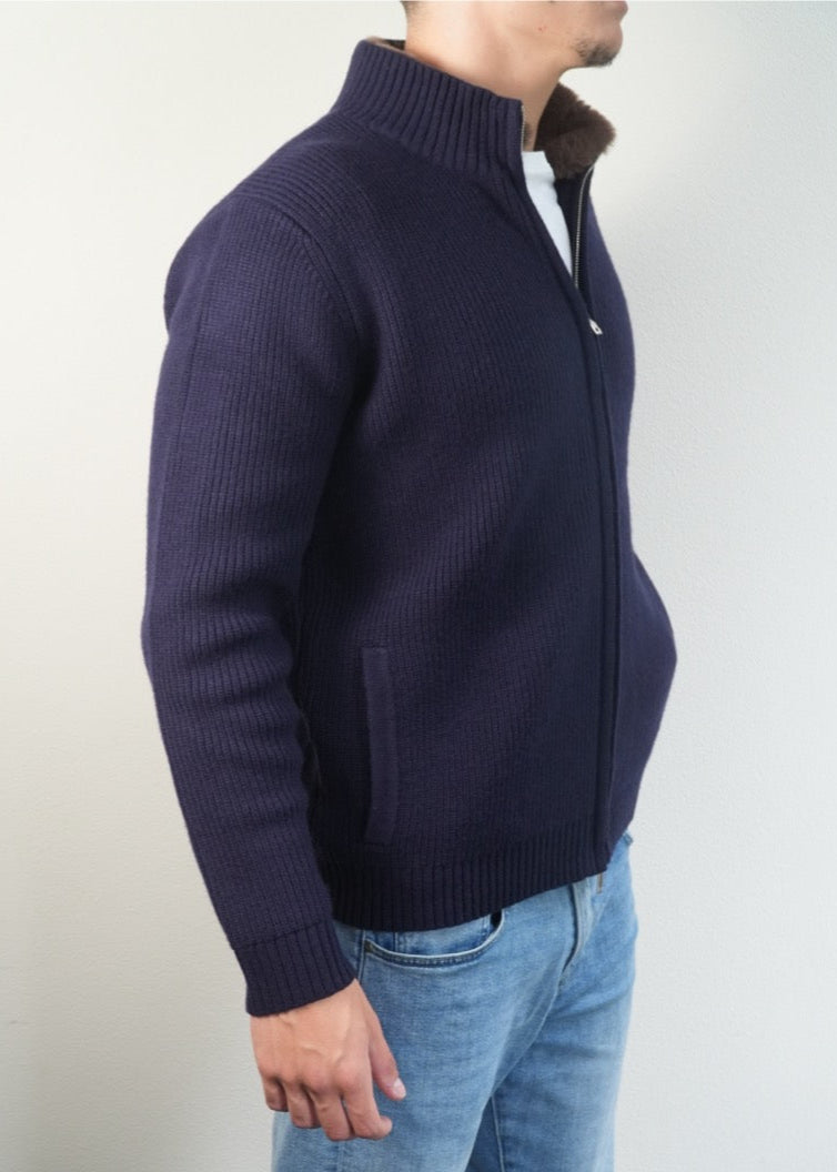 Navy Brushed Wool Blouson