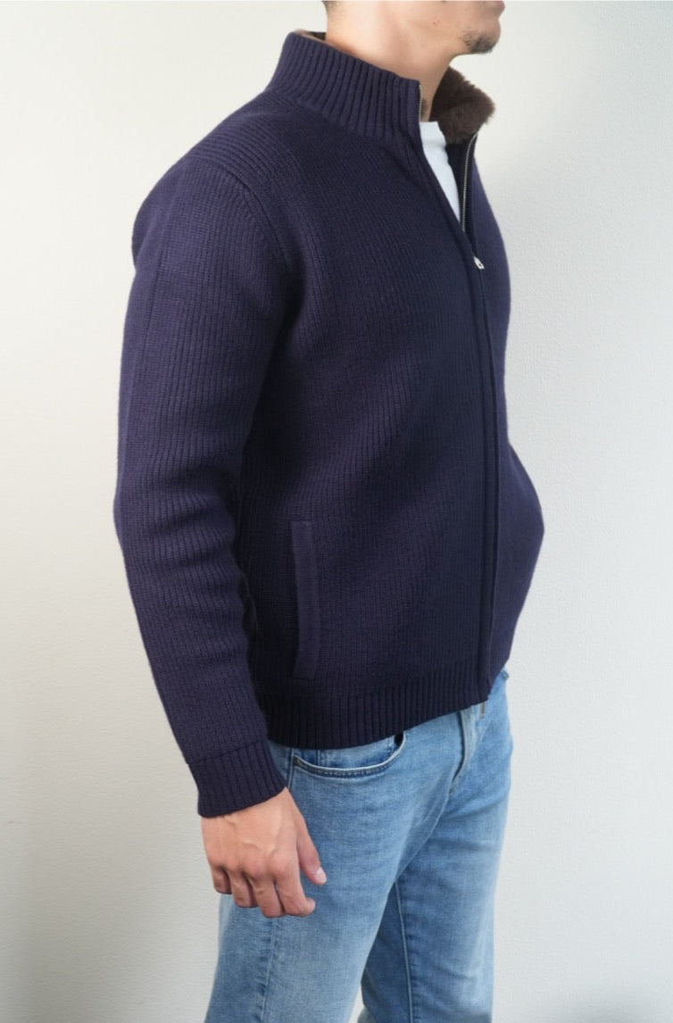 Navy Brushed Wool Blouson